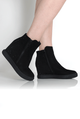 Tiffany Black Suede Diamante Wedged Boots-Boots