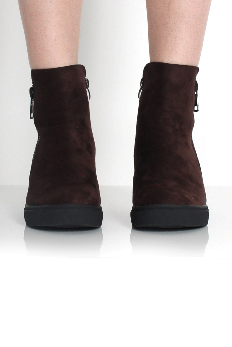 Tiffany Brown Suede Diamante Wedged Boots-Boots