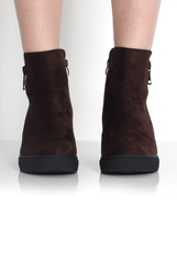 Tiffany Brown Suede Diamante Wedged Boots-Boots