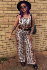 Tiger Print Wide Leg And Crop Top Co-Ord -Sanvi-Co-ords