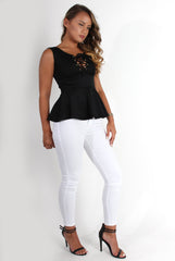 Tillie Black Tie Up Peplum Top-Tops