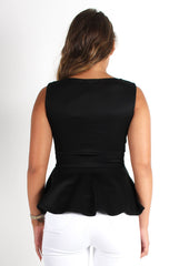 Tillie Black Tie Up Peplum Top-Tops