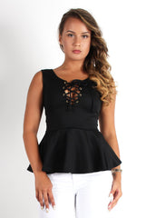 Tillie Black Tie Up Peplum Top-Tops