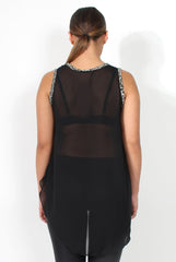 Tilly Black/White Print Dropped Hem Top-Tops