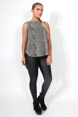 Tilly Black/White Print Dropped Hem Top-Tops