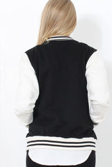 Tomo White And Black Baseball Jacket-Jackets