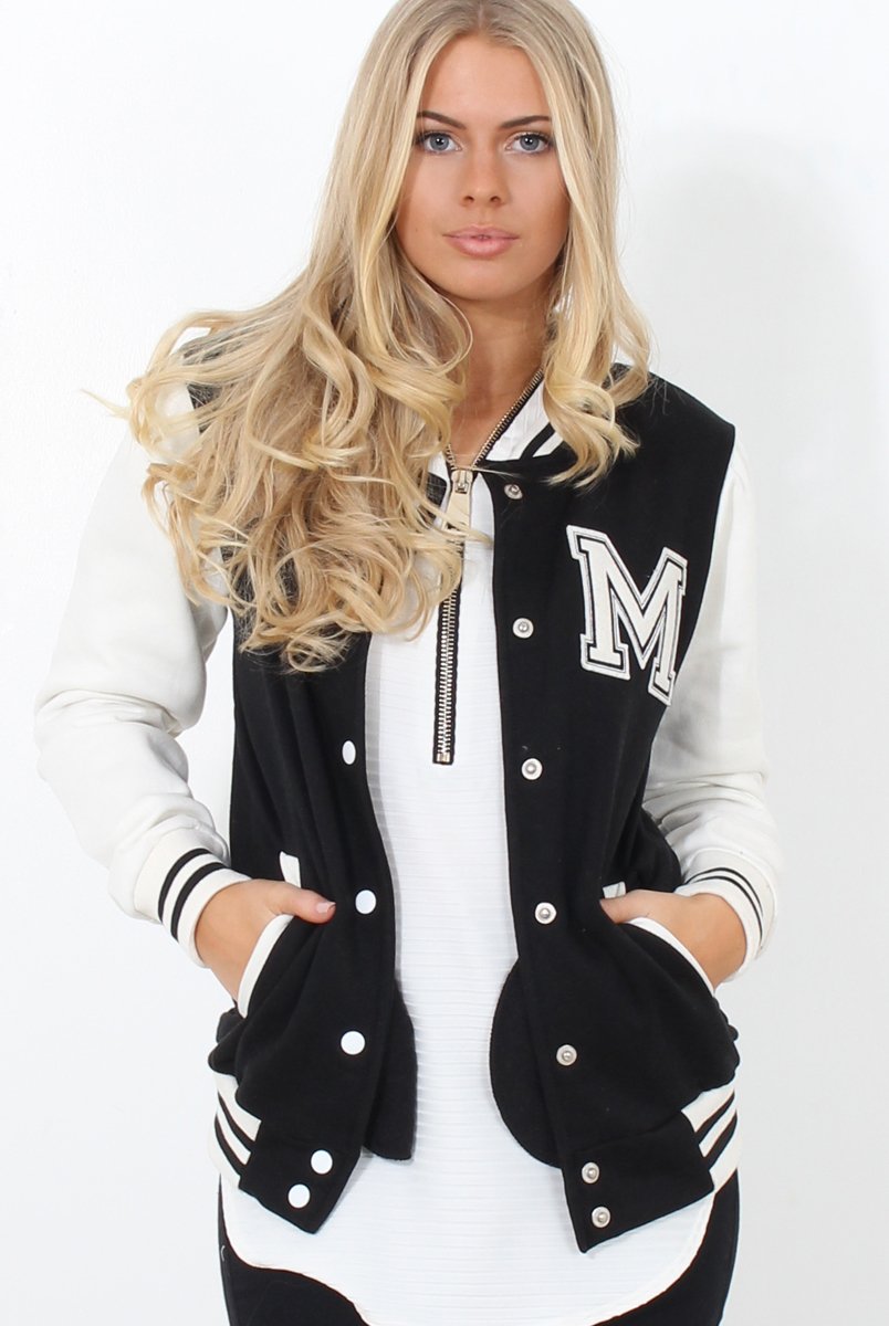 Tomo White And Black Baseball Jacket-Jackets