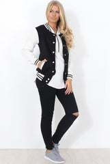 Tomo White And Black Baseball Jacket-Jackets