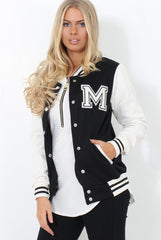 Tomo White And Black Baseball Jacket-Jackets