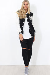 Tomo White And Black Baseball Jacket-Jackets
