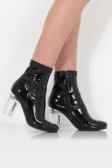 Tori Black PU Clear Heel Ankle Boot-Heels