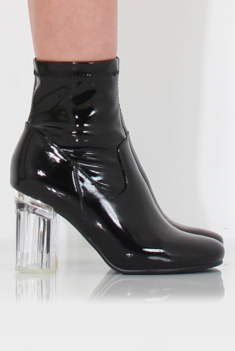 Tori Black PU Clear Heel Ankle Boot-Heels