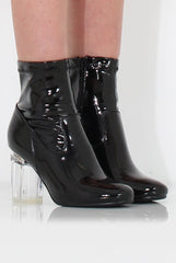 Tori Black PU Clear Heel Ankle Boot-Heels