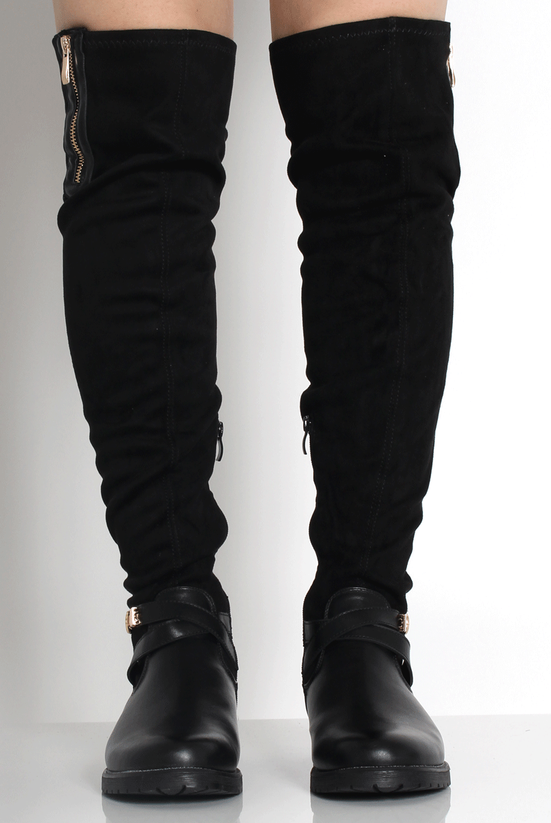 Tori Black Suede Over The Knee Boots-Boots