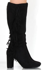 Torro Black Suede Tassel Knee High Boots-Boots