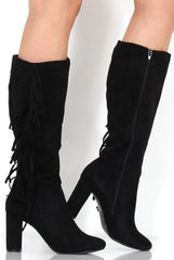 Torro Black Suede Tassel Knee High Boots-Boots
