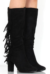 Torro Black Suede Tassel Knee High Boots-Boots
