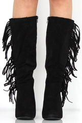 Torro Black Suede Tassel Knee High Boots-Boots