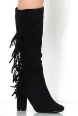 Torro Black Suede Tassel Knee High Boots-Boots
