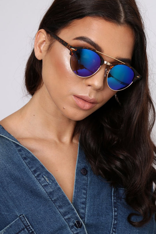 Tortoise Shell Mirrored Lens Aviator Sunglasses - Annica