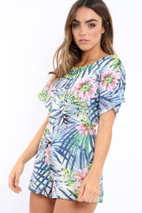 Tropical Print with Open Tie Back Playsuit - Leannah-Playsuits
