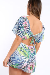 Tropical Print with Open Tie Back Playsuit - Leannah-Playsuits
