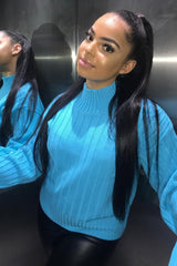 Turqouise Knit High Neck Jumper - Jaelynn-Jumper