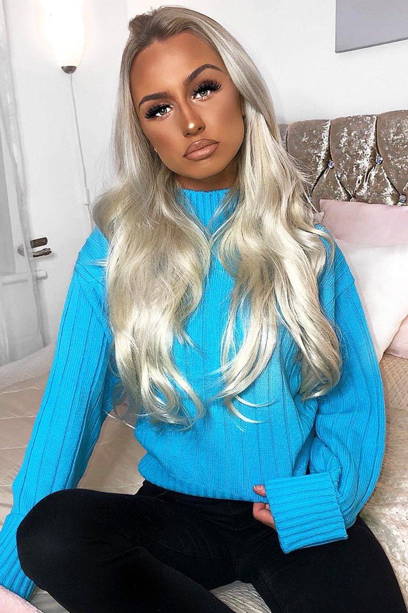 Turqouise Knit High Neck Jumper - Jaelynn-Jumper