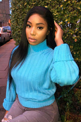 Turqouise Knit High Neck Jumper - Jaelynn-Jumper