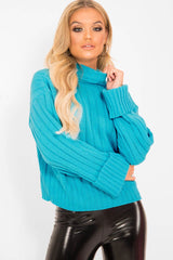 Turqouise Knit High Neck Jumper - Jaelynn-Jumper