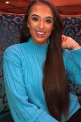 Turqouise Knit High Neck Jumper - Jaelynn-Jumper