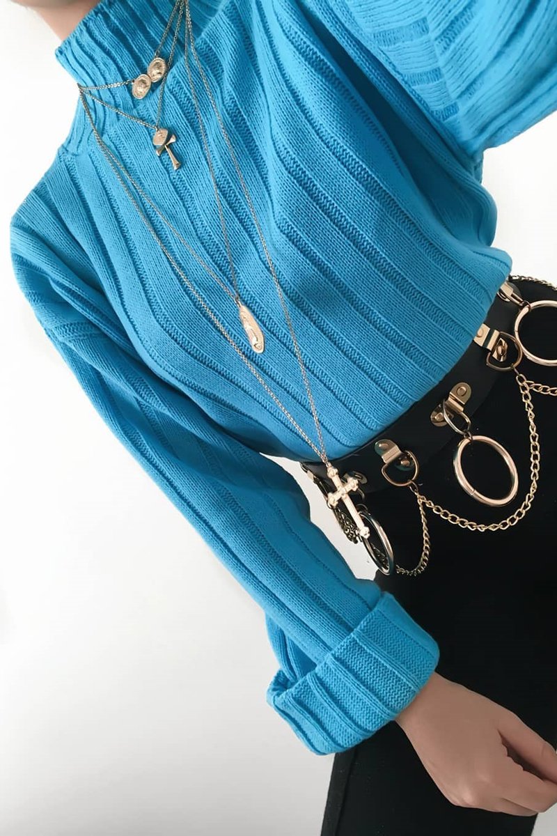 Turqouise Knit High Neck Jumper - Jaelynn-Jumper