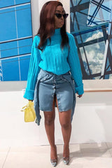 Turqouise Knit High Neck Jumper - Jaelynn-Jumper