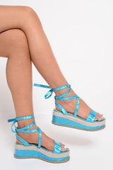 Turquoise Holographic Lace Up Wedges - Nika-Wedges