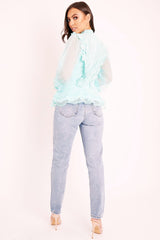 Turquoise Lace Panel Net Sleeve Jumper - Dalila-Jumper