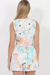 Turquoise Low Cut Tie Waist Playsuit - Sommer-Playsuits