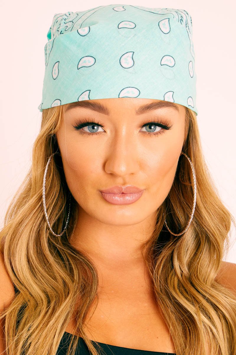 Turquoise Paisley Print Bandana Hair Scarf - Evalynn-Hair