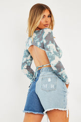 Turquoise Tie Dye Open Back Crop Top - Lissie-Crop Tops