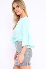 Turquoise Tie Front Top with Flare Sleeves - Wren-Tops