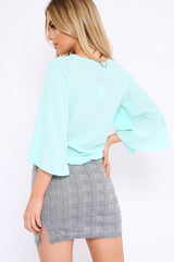Turquoise Tie Front Top with Flare Sleeves - Wren-Tops