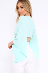 Turquoise Wrap Tie Crop Blouse - Kay-Tops