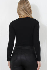 Una Black Tie Front Bodysuit-Bodysuits