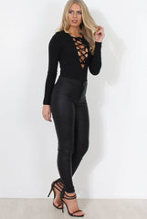 Una Black Tie Front Bodysuit-Bodysuits