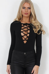 Una Black Tie Front Bodysuit-Bodysuits