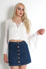 Una Denim Button Front Skirt-Skirts