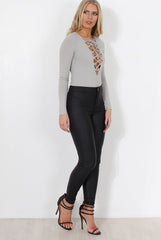 Una Grey Tie Front Bodysuit-Bodysuits