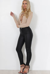 Una Stone Tie Front Bodsuit-Bodysuits