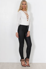 Una White Tie Front Bodsuit-Bodysuits