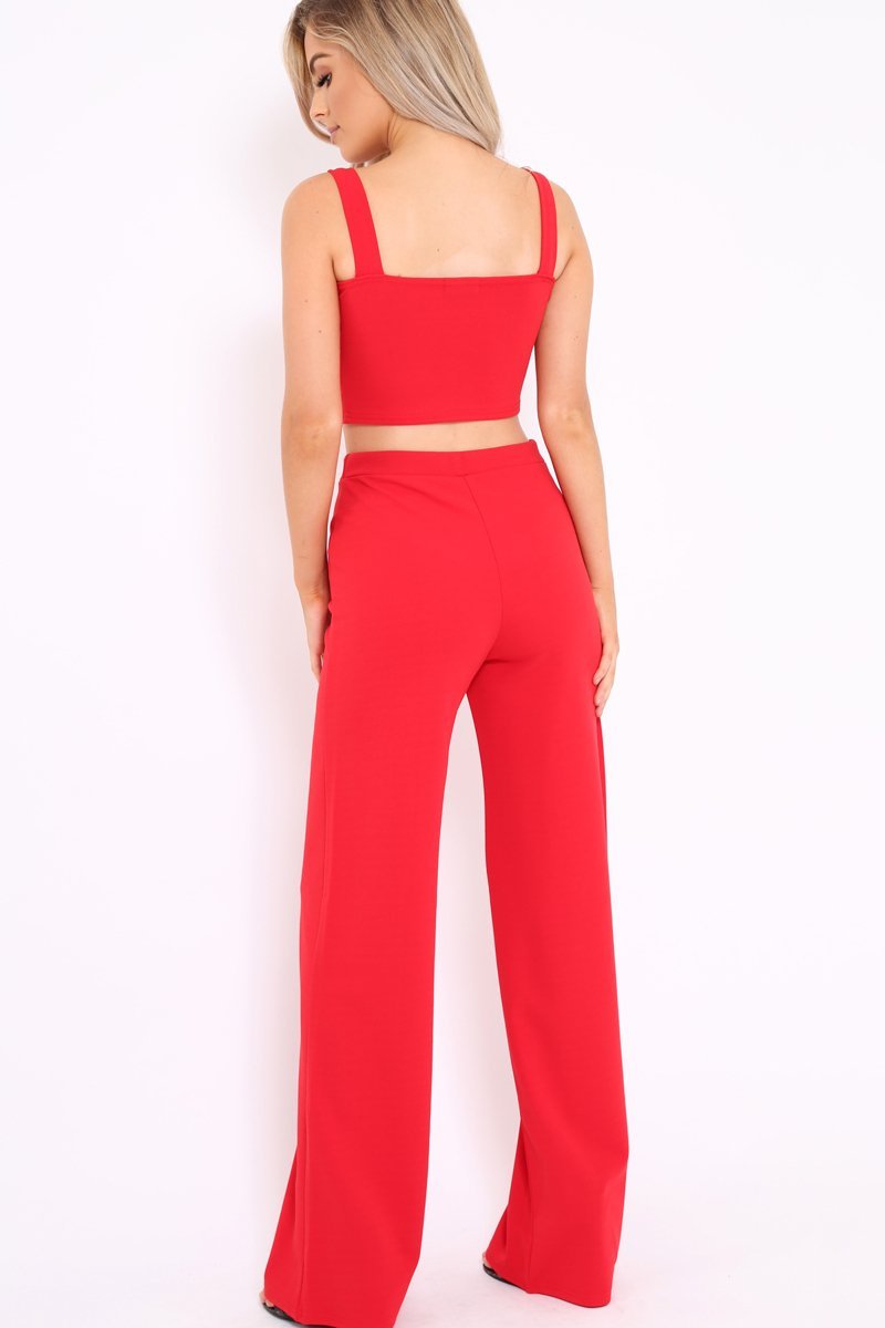 VD - Red Crop Top and Trousers Co-ord Set - Kimmy-Co-ords