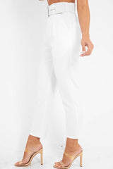 VD - White Belted Tapered Peg Trousers - Jessika-Trousers